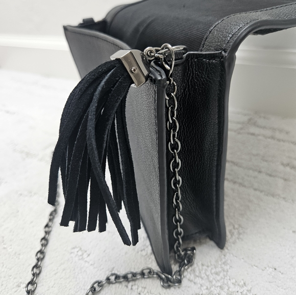 BCBGMaxAzria evening bag metal chain sueds sequin detail Black - Picture 2 of 10